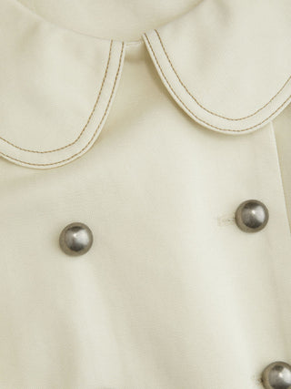 Cotton-blend Peter Pan Collar Contrast Stitching Puff Sleeve Blouse