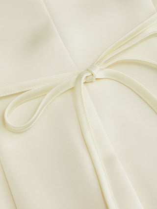Satin V-neck Ruched Knotted Tie Back Mini Dress