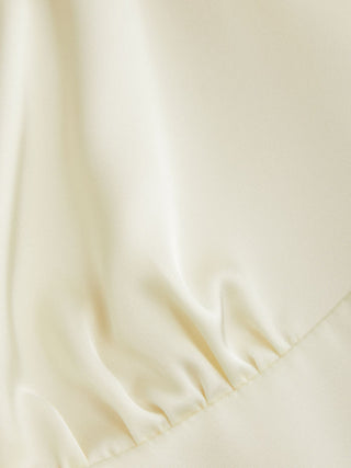 Satin V-neck Ruched Knotted Tie Back Mini Dress