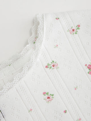 Floral Pointelle Lace Trim Short Sleeve Tee
