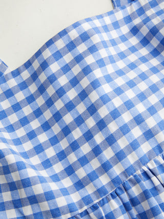 Woven Cotton-blend Gingham Square Neck Bowknot A-line Cami Top For Daily Casual Picnic