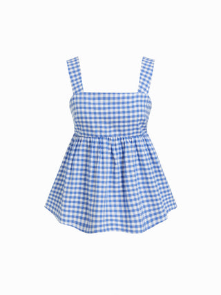 Woven Cotton-blend Gingham Square Neck Bowknot A-line Cami Top For Daily Casual Picnic