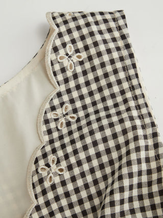 Cotton-blend Gingham V-neck Scallop Hem A-line Mini Dress