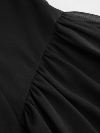 Chiffon Boat Neck Ruched A-line Mini Dress