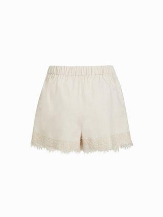 Linen-blend Mid Rise Lace Trim Shorts