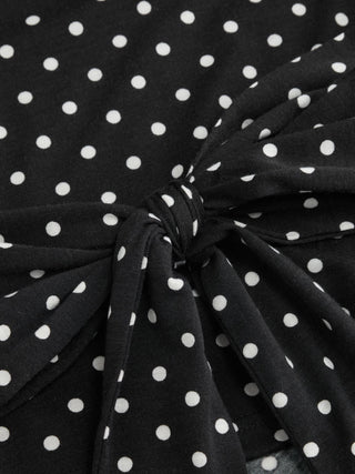 Polka Dot Boat Neck Batwing Sleeve Ruched Asymmetrical Tee