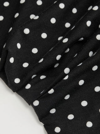 Polka Dot Boat Neck Batwing Sleeve Ruched Asymmetrical Tee