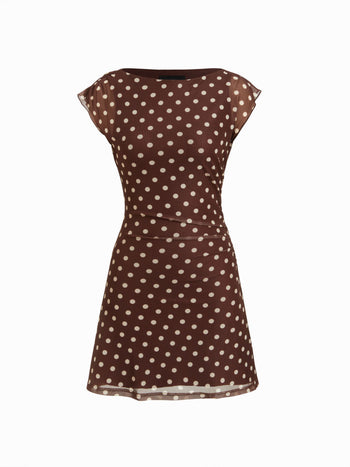Mesh Polka Dot Short Sleeve Ruched A-line Mini Dress