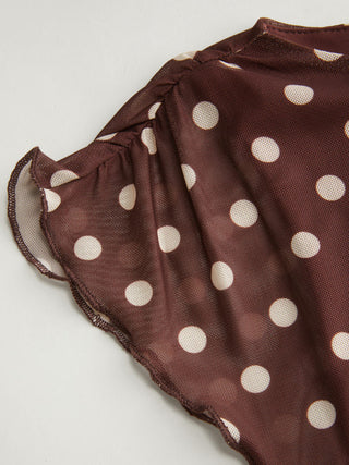 Mesh Polka Dot Short Sleeve Ruched A-line Mini Dress
