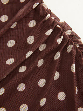 Mesh Polka Dot Short Sleeve Ruched A-line Mini Dress