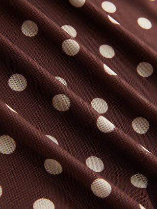 Mesh Polka Dot Short Sleeve Ruched A-line Mini Dress