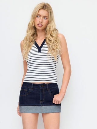 Denim Denim Low Rise Washed Rolled Hem Metal Detail Pencil Mini Skirt For School Daily Casual