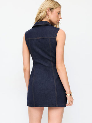 Denim Stretch Denim Washed Metal Detail Shirt Mini Dress For School Daily Casual