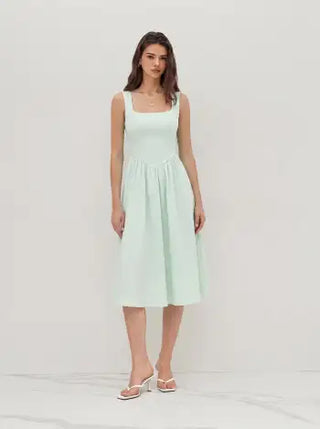 Wedding Wedding Guest Dress wedding guest wedding special occasion dresses Woven Linen-blend Square Neck Ruffle Midi Dress For Vacation