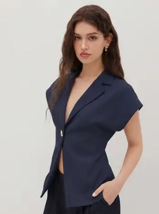 Linen-blend Linen-blend V-neck Dolman Sleeve Blazer Vest For Work