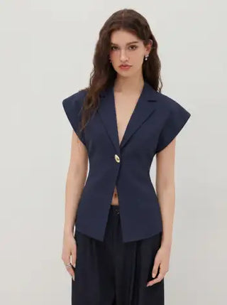 Linen-blend Linen-blend V-neck Dolman Sleeve Blazer Vest For Work
