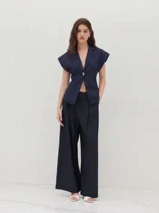 Linen-blend Linen-blend V-neck Dolman Sleeve Blazer Vest For Work