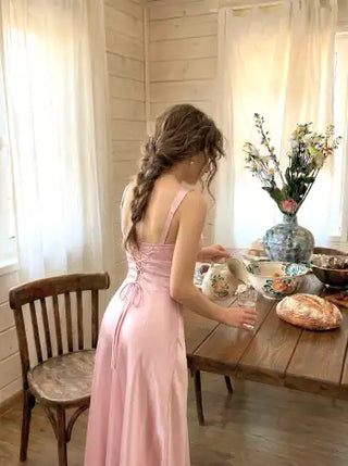 Satin Sculptural Sweetheart Neck High Rise Lace-up Mermaid Maxi Dress
