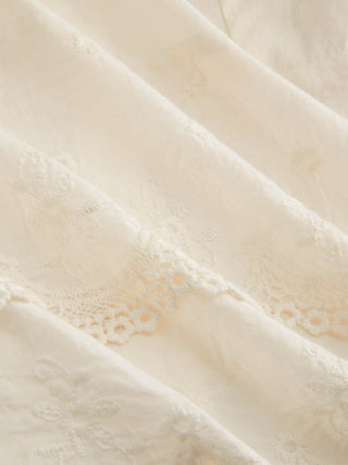 Cotton-blend Broderie Anglaise Puff Sleeve Scalloped Lace Trim Blouse