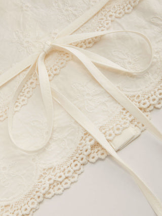 Cotton-blend Broderie Anglaise Puff Sleeve Scalloped Lace Trim Blouse