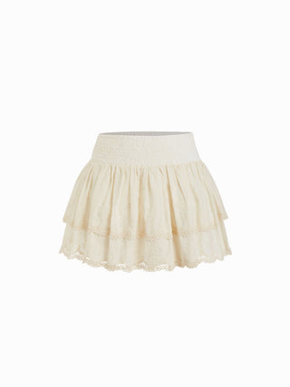 Cotton-blend Low Rise Textured Layered Ruched Mini Skort