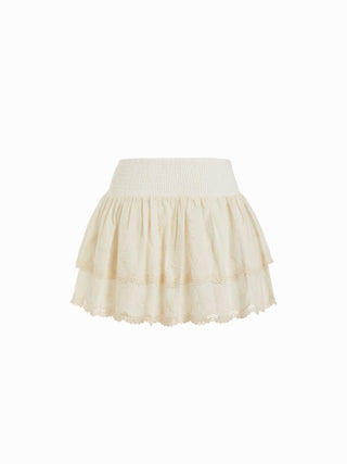 Cotton-blend Low Rise Textured Layered Ruched Mini Skort