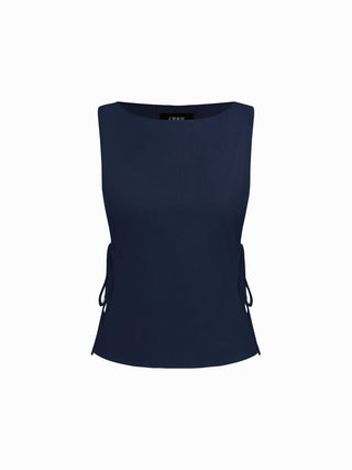 Linen-blend Linen-blend Boat Neck Tie Side Knotted Split Tank Top For Vacation