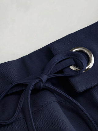 Low Rise Side Tie Metal Detail Straight Leg Trousers
