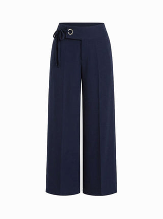 Low Rise Side Tie Metal Detail Straight Leg Trousers