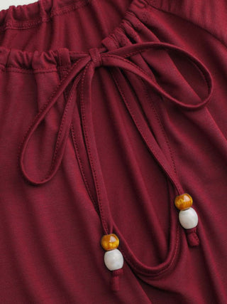 Jersey Raglan Sleeve Drawstring Scoop Neck Metallic Decor Tee For Daily Casual Vacation