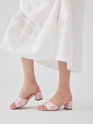 FLORAL PATTERN CHUNKY HEEL SANDALS For Date Party/Clubbing Vacation