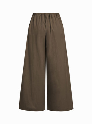 Cotton-blend Low Rise Drawstring Wide Leg Trousers