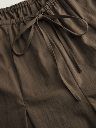 Cotton-blend Low Rise Drawstring Wide Leg Trousers