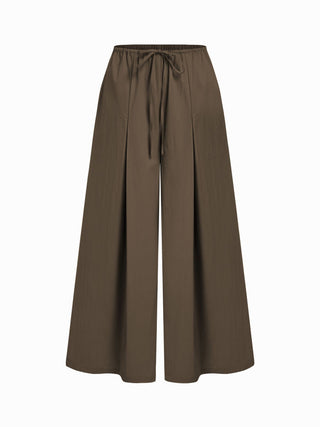 Cotton-blend Low Rise Drawstring Wide Leg Trousers