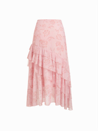 Chiffon High Rise Leopard Print Layered Maxi Skirt