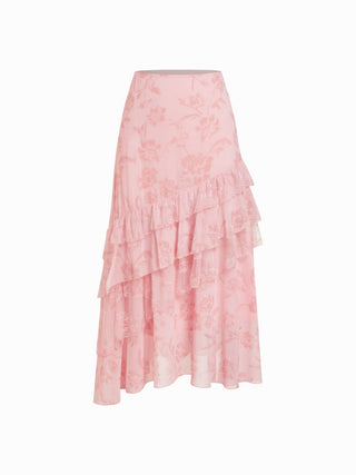 Chiffon High Rise Leopard Print Layered Maxi Skirt