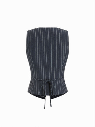 Linen-blend V-neck Striped Sleeveless Top & Mid Rise Tapered Trousers Set