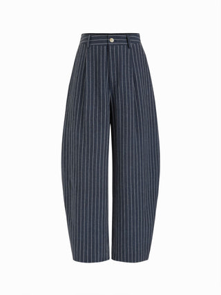 Linen-blend V-neck Striped Sleeveless Top & Mid Rise Tapered Trousers Set