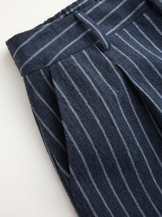 Linen-blend V-neck Striped Sleeveless Top & Mid Rise Tapered Trousers Set