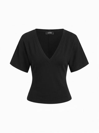 Cotton-blend High Stretch V-neck Short Sleeve Tee
