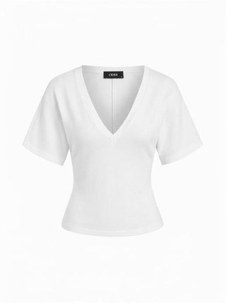 Cotton-blend High Stretch V-neck Short Sleeve Tee