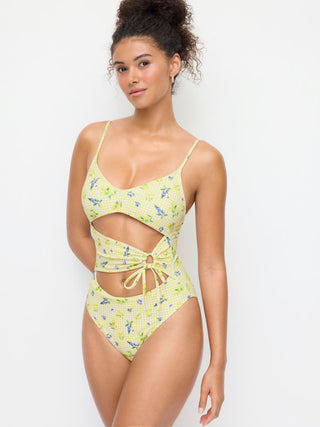 Sweetheart Gingham & Fruit Graphic Cut Out One Piece Swimsuit