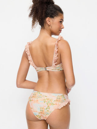 Knit Fabric Sweetheart Fruit Graphic Broderie Anglaise Bowknot Underwire Low Rise Cheeky Bikini Set For Vacation Swimming Pool Beach