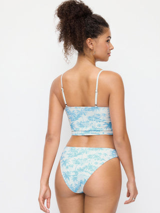 Sweetheart Floral Lace Trim Ruched Tankini Low Rise Cheeky Bikini Set