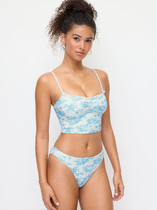 Sweetheart Floral Lace Trim Ruched Tankini Low Rise Cheeky Bikini Set