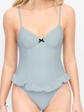 Knit Fabric Sweetheart Bowknot Peplum Hem One Piece Swimsuit For Holiday Swimming Pool Beach