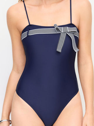 Square Neck Striped Bowknot One Piece Swimsuit