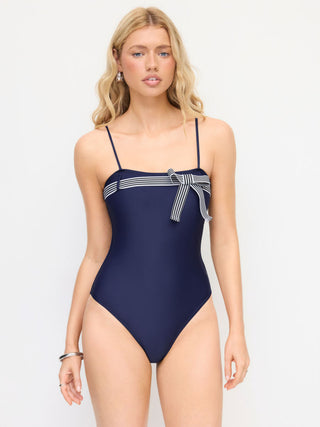 Square Neck Striped Bowknot One Piece Swimsuit