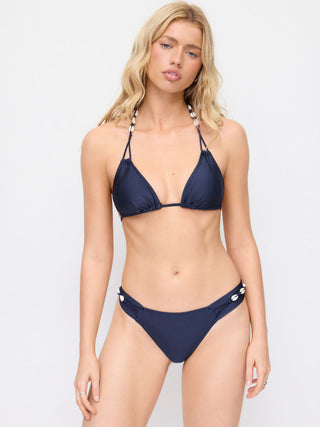 Halter Neckline Shell Detail Triangle Low Rise Bikini Set