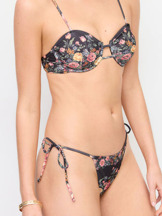 Sweetheart Floral Underwire Low Rise Tie Side Bikini Set With Sarong